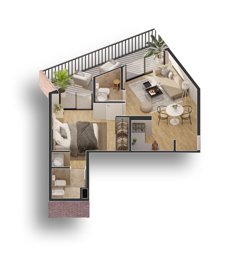 Plano Departamento A — 1 Dormitorio